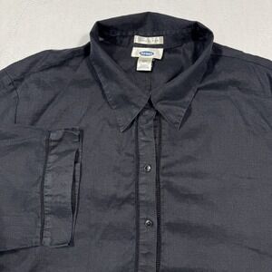 Y2K Old Navy 100% Linen Shirt Button Up Women's XXL Black Minimalist Preppy 2003